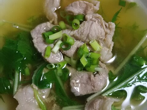 水菜と豚肉のしょうがスープ(^^)